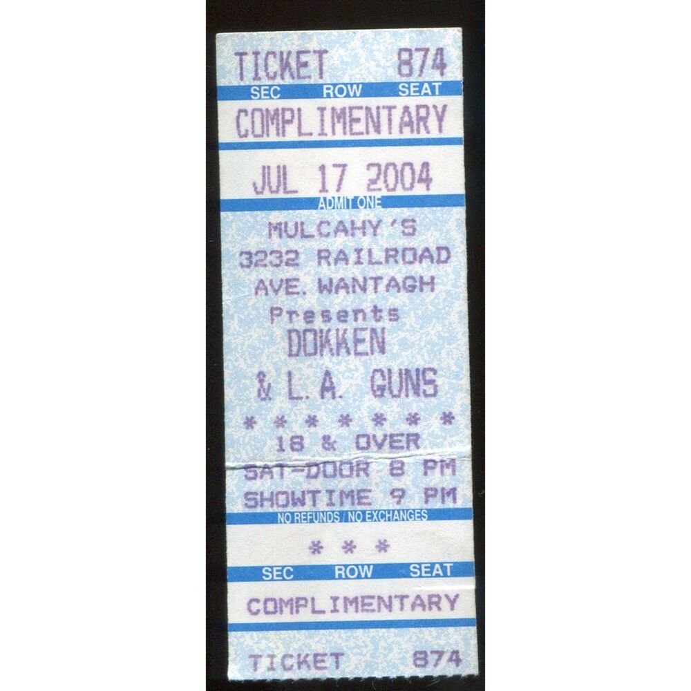 Vintage 2004 Dokken LA Guns Concert Ticket Stub Wantagh NY